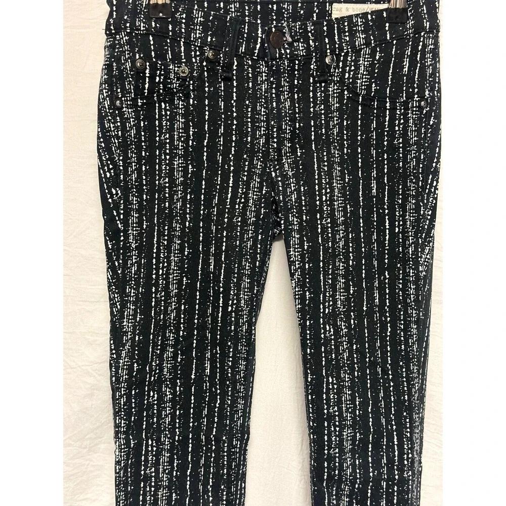 Rag & Bone Barcode Print Twill Black & White Leggings Pants Jeans Sz 24 Small S‎